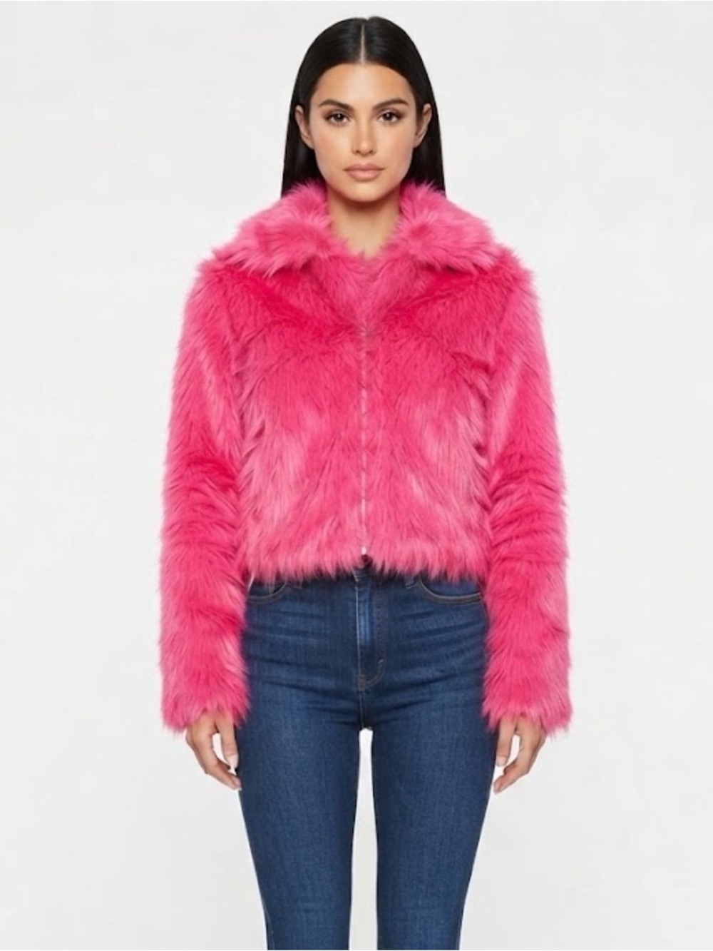 Fashion Nova Fuchsia Faux Fur Zip-Up Coat